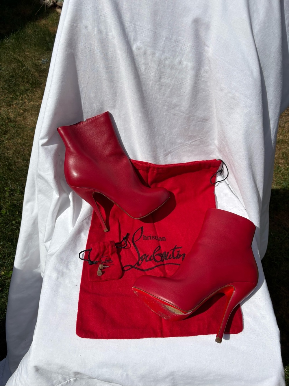 Christian Louboutin Red Leather Stiletto Ankle Boots